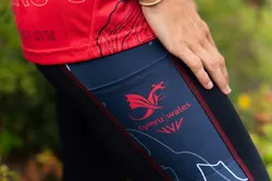 close up of athlete wearing leggings created by onesta and usw students for team wales 2022 commonweath games