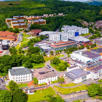 An aerial shot of Treforest campus