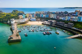 An aerial shot of Tenby seaside