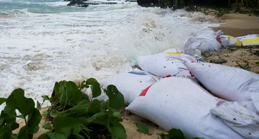 Sandbags on a beach