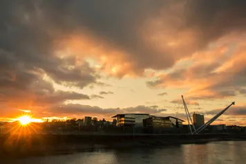 Sunset view of the Newport Campus.