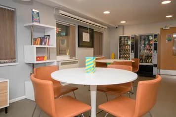 close-up of table in communal accommodation area