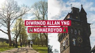 Two images of Cardiff with red text that reads 