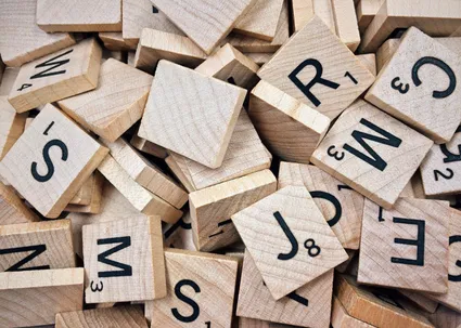 flat lay close up of scrabble tiles