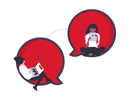 illustration of two people sitting on a laptop and a phone
