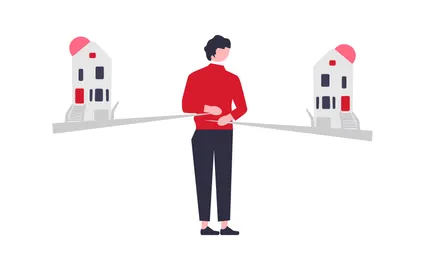 illustration of a person with two houses