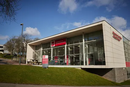 A view of the front of the Business School building at Treforest.