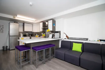 communal kitchen area and sofas