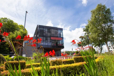 Flowers blooming outside the Student's Union in Treforest