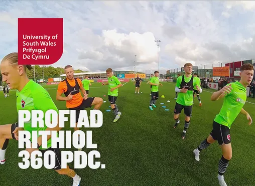 An image of people training on a football pitch with the USW logo and text reading 