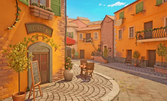 A piece of student work showing a small animated village