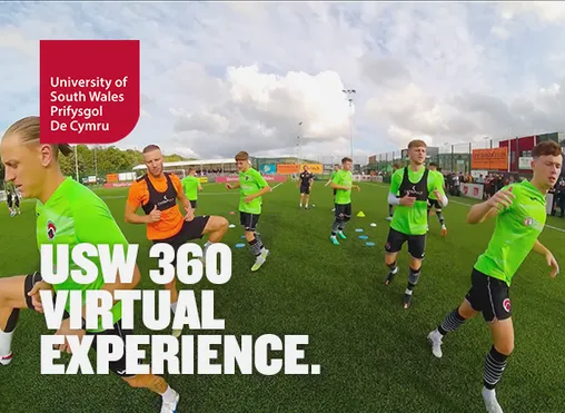 An image of people training on a football pitch with the USW logo and text reading 