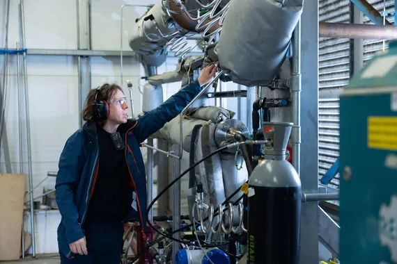 A member of staff working in the Hydrogen Centre.