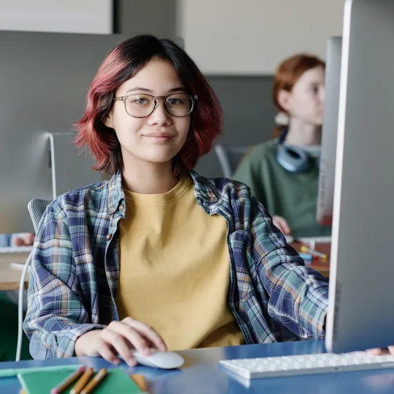 School girl on computer