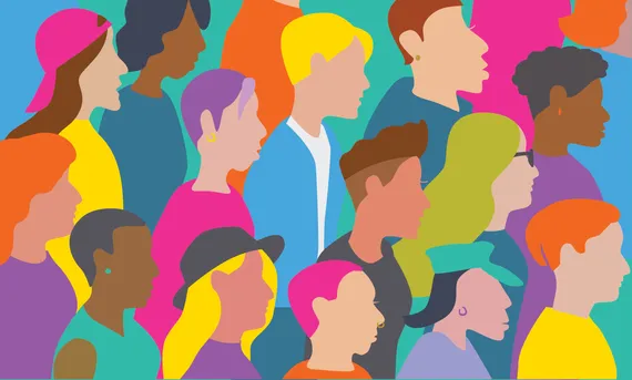 An artistic illustration of the LGBTQIA+ Community drawn in a colourful cartoon style