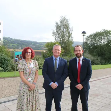 Dr Louise Bright, Jeremy Miles and Jacob Ellis smiling