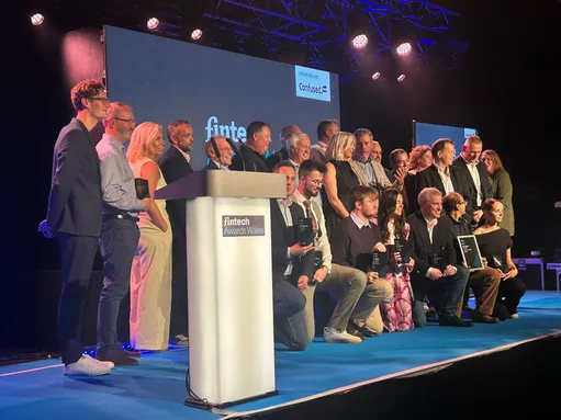 All the winners of the Wales Fintech Awards 2025 on the stage at the awards ceremony