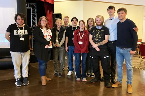 History students with Prof Chris Hill at a nuclear test veterans event