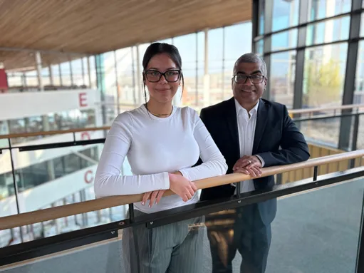 Bethan Madge and Dr Naveen Madhavan at the University of South Wales Newport Campus