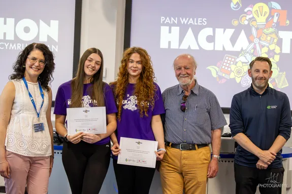 Law students Kaya Parker and Anwen Hughes - winners of the pan Wales Hackathon