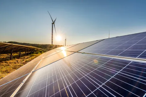 close up of solar panels in solar farm
