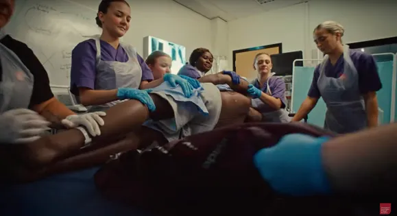 Nurses in a medical simulation on glyntaff campus