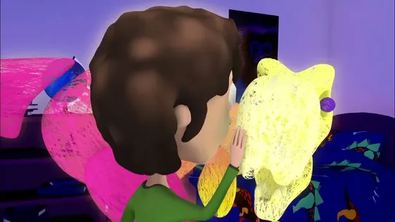 still of animation film created by USW students - profile of a persons face putting their hand up to a yellow flower