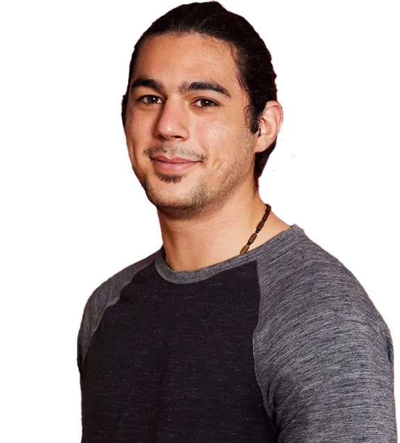 A cutout of engineering student Alexios	Papazoglou smiling at the camera while wearing a grey long-sleeved shirt