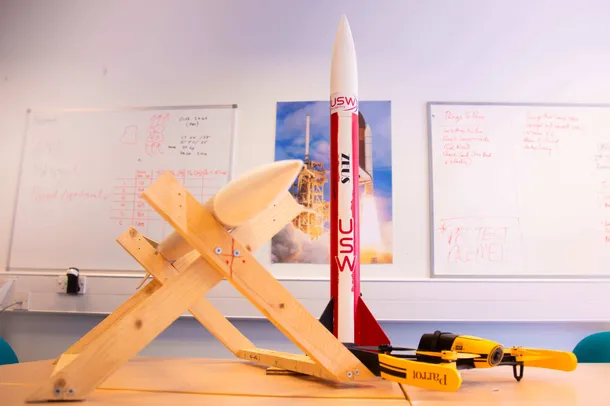 Rocket created by students in the Rocketry Society