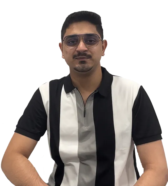 President of the Indian Society, Spandan, looking at the camera