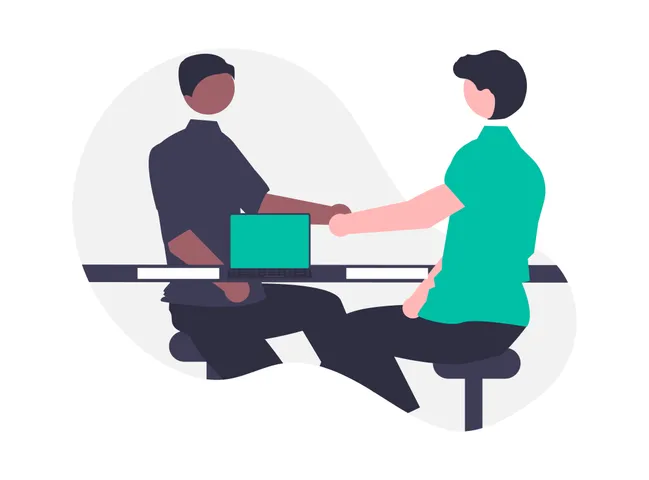 illustration of two people sitting opposite sides of a table
