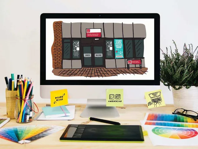 Graphic of the Print and Design building on Treforest campus, created by USW Print and Design