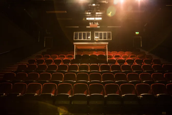 A view from the front of a Cardiff Campus lecture theatre.