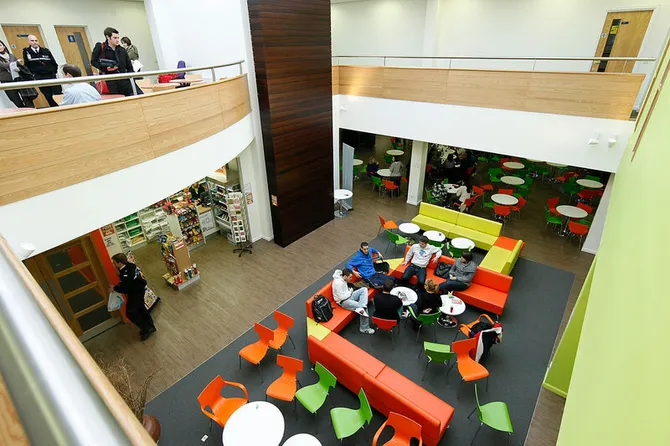 An aerial view of The Zone, the canteen at the Glyntaff Campus.
