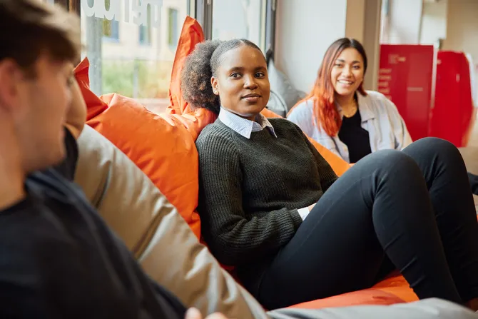 Students sat on beanbags in the accommodation hub.