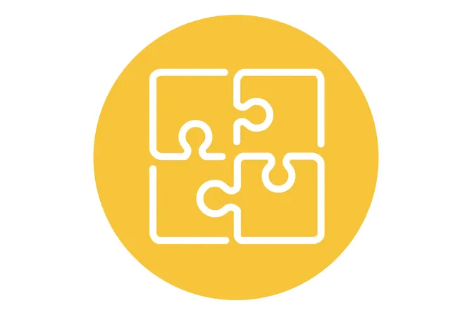 An icon that shows four puzzle pieces fitting together in the shape of a sqaure.