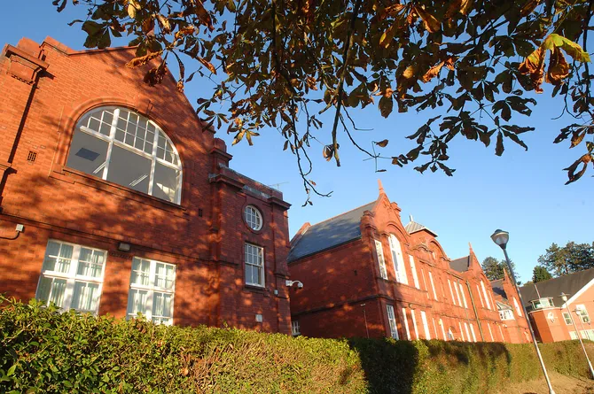 Close up shot of the front of the Alfred Russell wallace building.