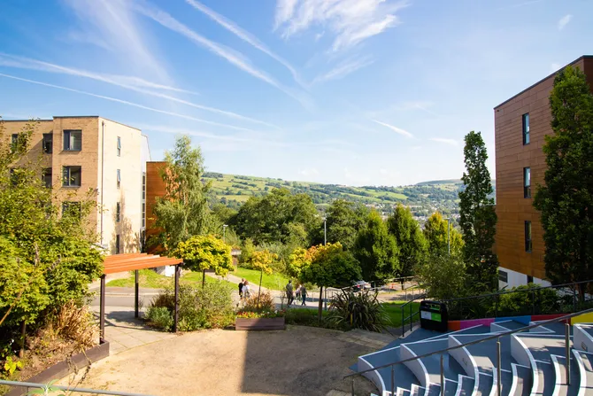 A scenic view of the Welsh hills surrounding the Pontypridd Campus.