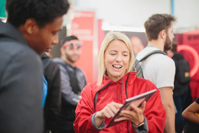 Staff speaking at a UCAS event
