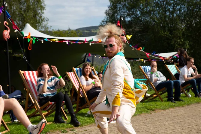A dancer performing on treforest campus during welcome fest