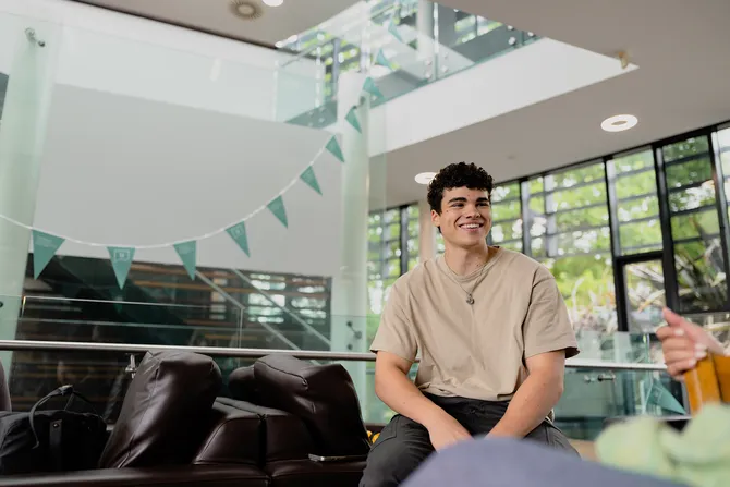 student sat on campus in treforest