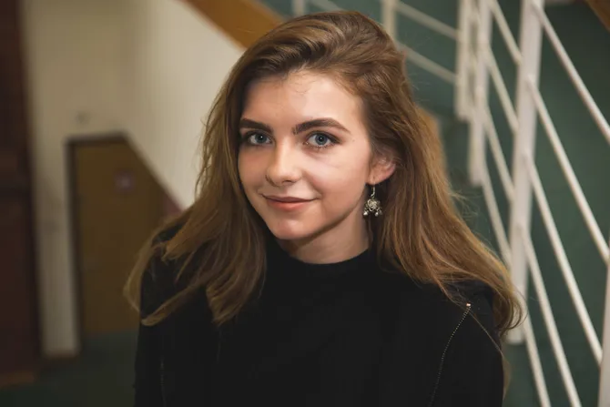 Natural Science student Elena Woollard smiling to camera