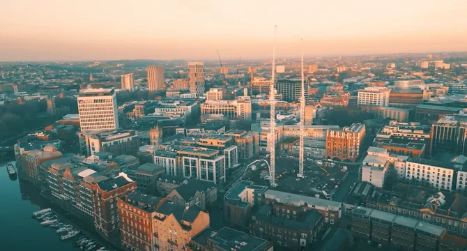city skyline at sunset