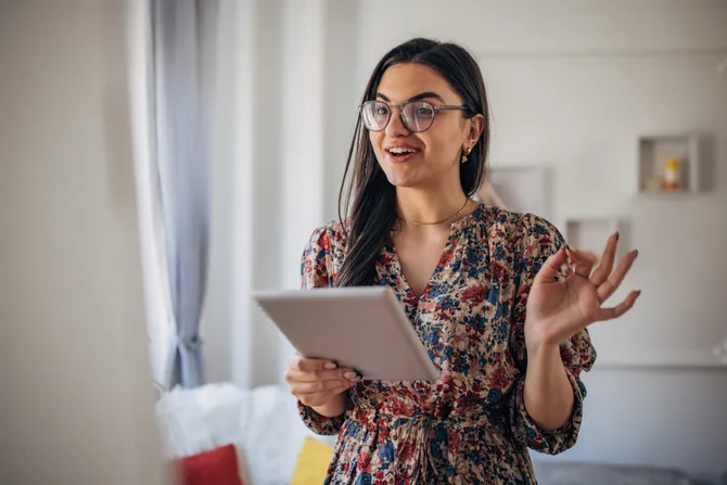 A prospective student practising her interview answers before her interview