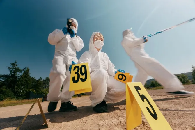 Forensic Science students working at a crime scene investigation