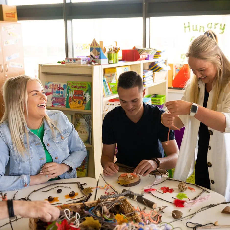 Student teachers preparing learning resources at Newport campus