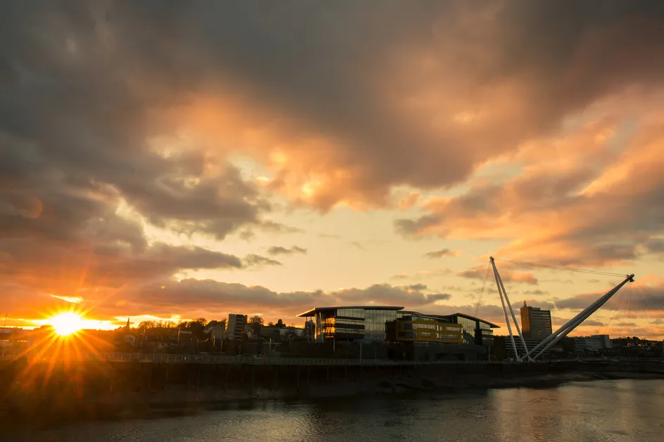 Sunset view of the Newport Campus.