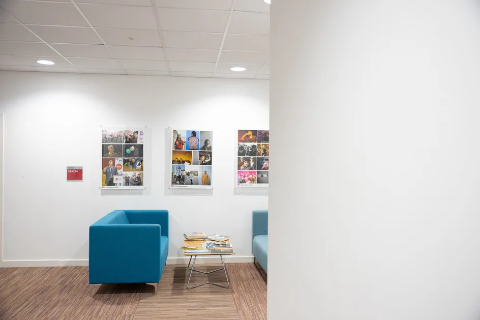 Communal sofas at the Cardiff Campus.