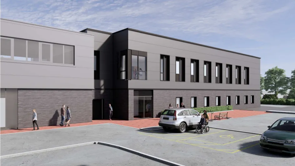 An artist impression of the new Chiropractic clinic. The image shows a large, modern building.