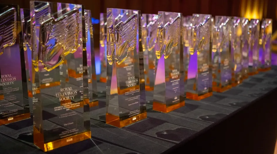 Glass awards on a table